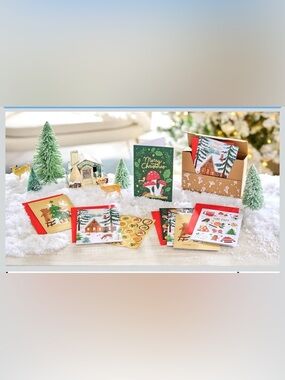 The American Greetings 15-Count Assorted Mushroom Christmas Cards Set, NWT 🌲🍄